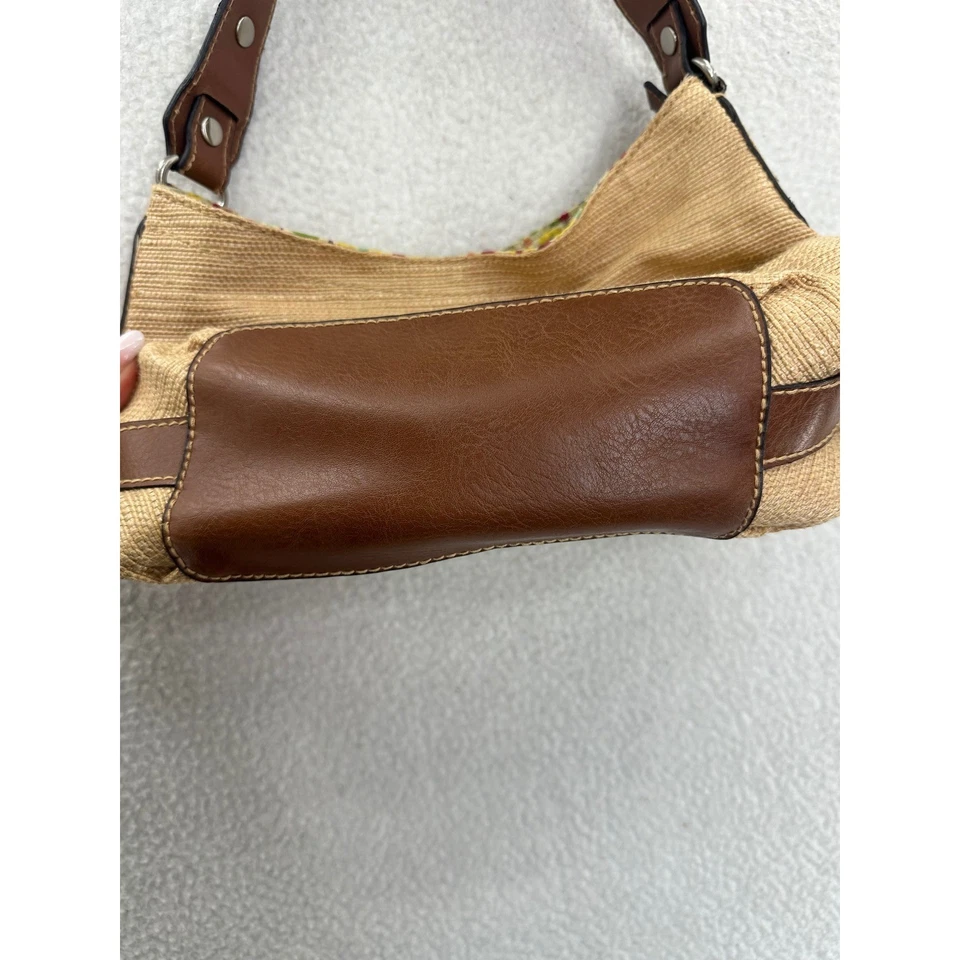 Bolso Hobo Fossil Tostado Tela Tejida Cuero Borde Forro Floral Cartera Foto 3 de 4