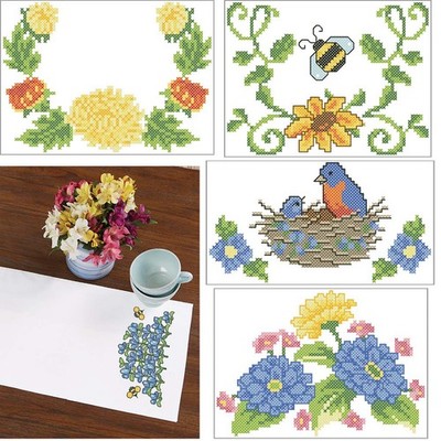 Herrschners  Garden Array Table Runners Stamped Cross-Stitch