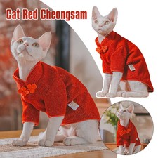 Glittering Red Sphynx Cat Clothes Soft Warm Fall Winter Dog Clothes New Year Chi