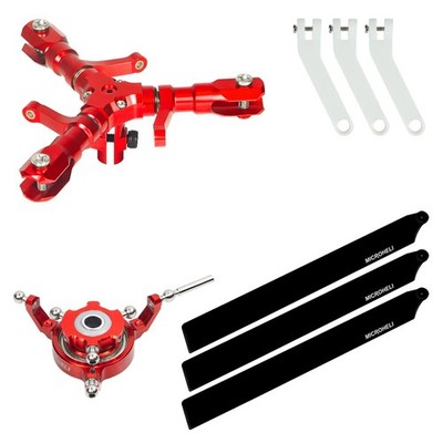 Microheli CNC Triple Carbon Plastic Blades Conversion set (RED)-OMP Hobby M2 V3