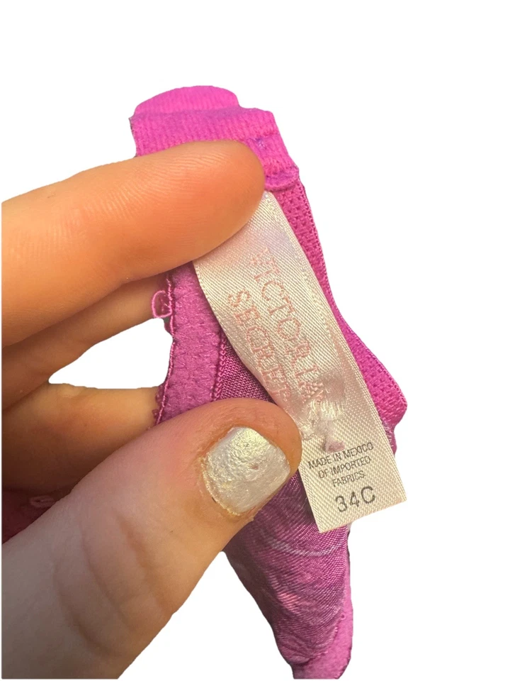 Sujetador Victoria’s Secret Satén Remolino 34C Púrpura Rosa Tie Dye Brillo Y2K Raro Foto 3 de 3