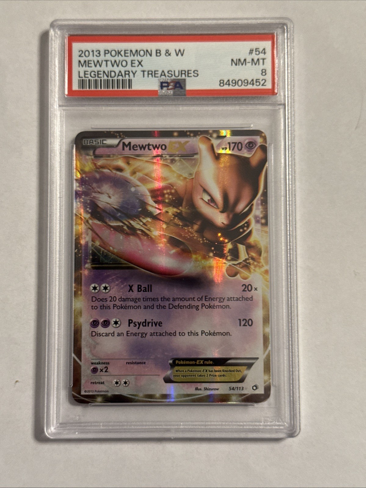 2013 Pokémon B&W Mewtwo EX Legendary Treasures Card #54 PSA 8