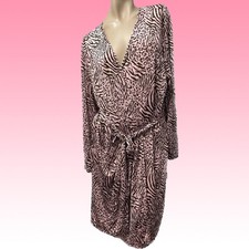NWT 88 Josie Natori Short Wrap Robe X-LARGE Pink/Brown Animal Print Stretchy