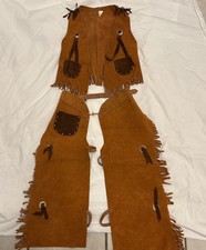 Vintage Kids Leather Chaps And Vest Cowboy Rodeo Size L 10/12