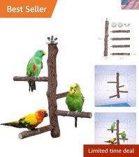 Multi-Bird Natural Wood Perch Toy - Easy Install for Parrots  Finches