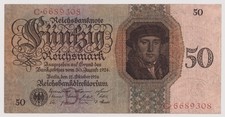 Vintage Germany 50 Reichsmark, year 1924 Banknotes VF