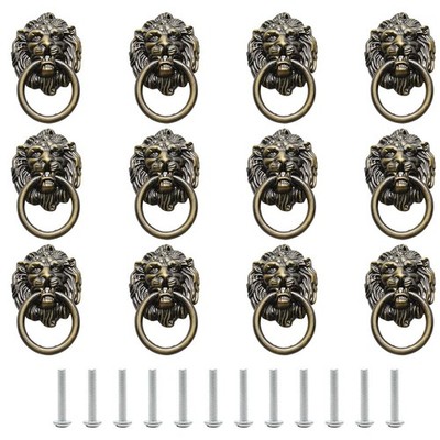 12 Pieces Antique Lion Head Cabinet Knobs, Ring Pulls Handle for Drawer Dresser