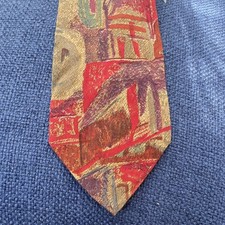 Ungaro Paris Men's Silk Tie Red Gold Purple Green Abstract Pattern Made in Italy