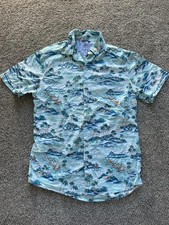 Izod Saltwater Relaxed Camp All Over Print Button Up Shirt Men's Medium
