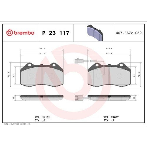 Freinage Fiat inefficace sous la pluie : plaquettes de frein Brembo P23117 Prime Line