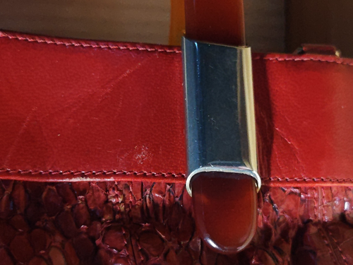 Bolso de mujer vintage años 70 de piel auténtica de serpiente rojo - Imagen 10 de 21