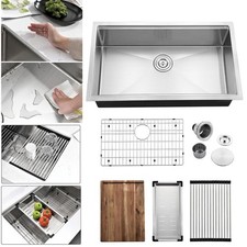 32" Undermount Workstation Kitchen Sink 18 Gauge Single Bowl Stainless Steel