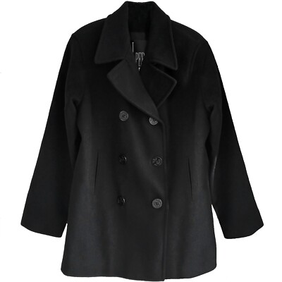 VTG Percy Size 10 Black 100% Merino Wool Lined Besom Pockets PeaCoat USA  EUC