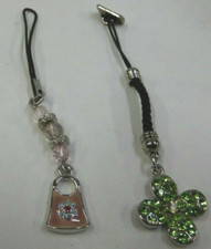 CELL PHONE TABLET PINK PURSE CLOVER GREEN CHARM DECORATION BLING SET O513