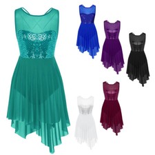 Womens Adult Sleeveless Sequins Mesh Criss Cross Back Leotard Ballet Dance Dress