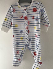 Image of Joules ~ 0-3 Months ~ 10- 14 Lbs ~ Cream Striped With Floral Themed Sleepsuit