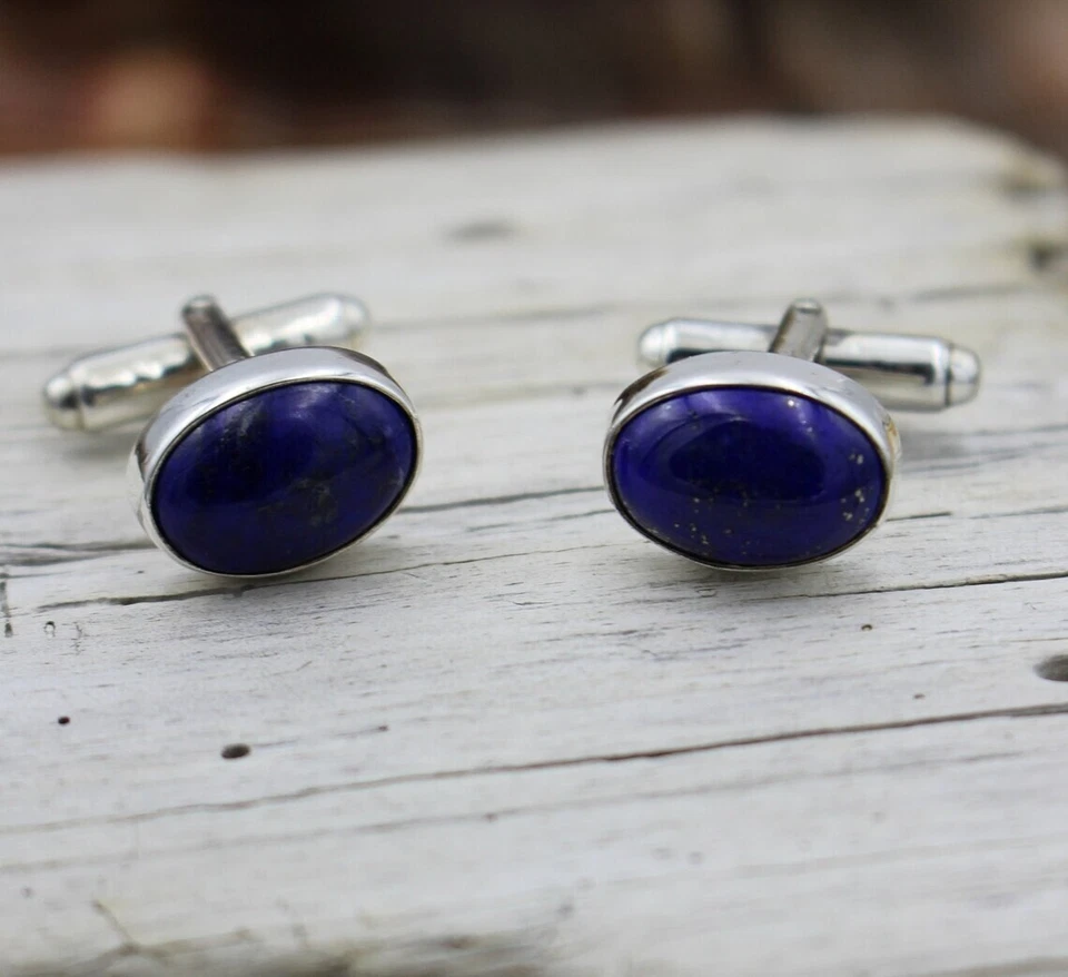 Natürlich Lapislazuli Edelstein 925 Sterlingsilber Manschetten Geschenk Für Mann - Bild 3 von 3