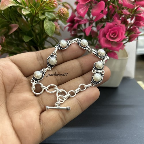 Pearl Gemstone Bracelet-925 Sterling Silver Women Stylish Bracelet & Bangle TO02 - Picture 7 of 8
