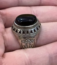 Black Agate sterling silver rings size 9