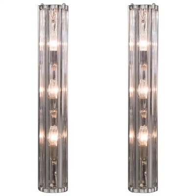 Antique Italian Style Wall Deco Brass Chrome Finish & Glass Rod Lamp - Pair of 2