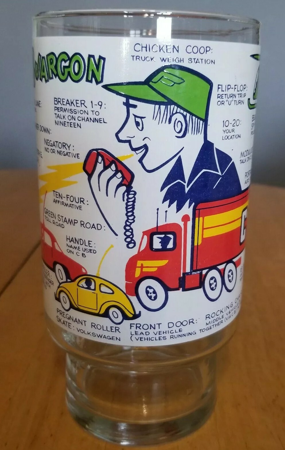 Vintage "CB JARGON" Trucker Large DRINKING GLASS Tractor Trailer, 18