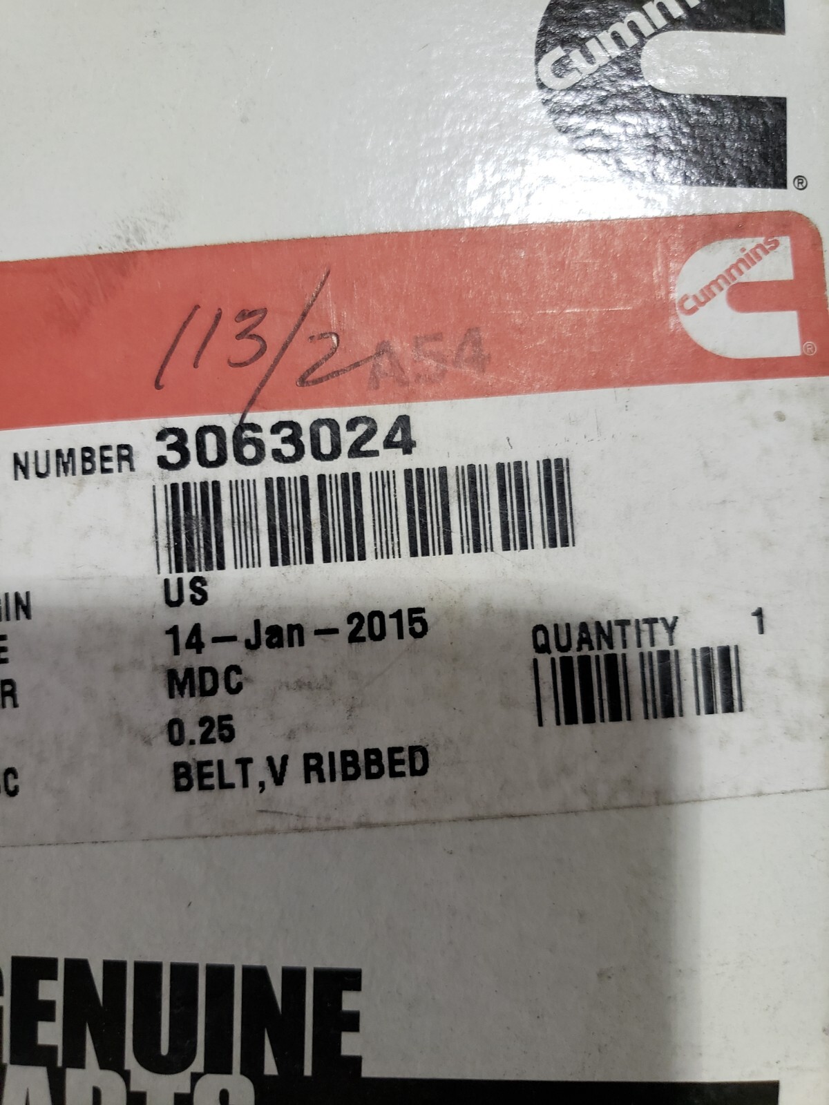 Cummins 3063024 V Rib Serpentine Belt 43 in Cummins N14 / 5466985 