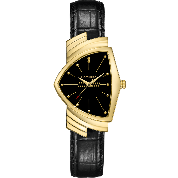 New Hamilton Ventura Quartz Black Dial Black Leather Band Men's