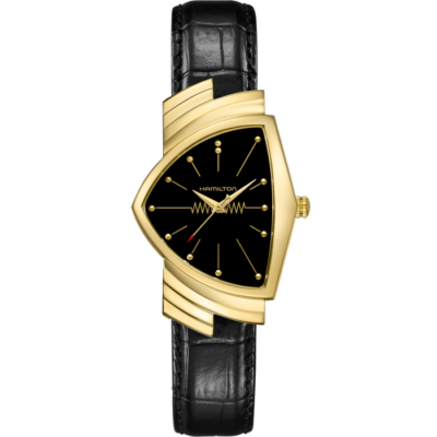 New Hamilton Ventura Quartz Black Dial Black Leather Band Men's