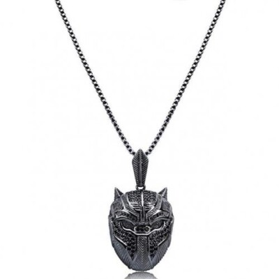 値下不可 Black Panther Necklace & Charm Hip Hop Iced Black Panther Mask Bling Pendant & 2mm 24