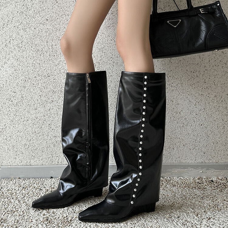 Womens Square Toe High Heels Side Zip Leather Casual Thin Street 