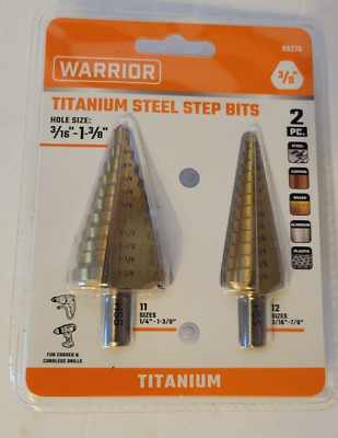 WARRIOR  3/8'' Titanium-Coated High-Speed Steel Step Bit Set 2-Piece (BRAND NEW)