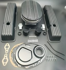 58-86 Sbc Aluminum Tall Black Finned Valve Covers 15 Air Cleanertiming Cover