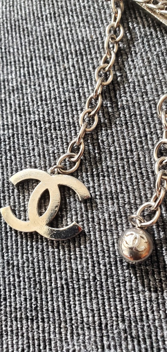 CHANEL VINTAGE SILVER CHAIN CRYSTAL BELT Z3163 SIZE MEDIUM TO