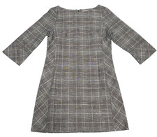 H&M Womens Dress Sz Medium Gray Plaid Shift Boat Neck Academia Zip-Back NWT