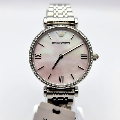 NEU EMPORIO ARMANI AR1779 DAMEN UHR SILBER & ROSA ZIFFERBLATT GIANNI T-BAR