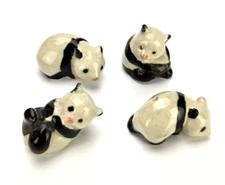 Set of 4 Vintage Playful Panda Bear Family Chinese Porcelain miniature Figurines