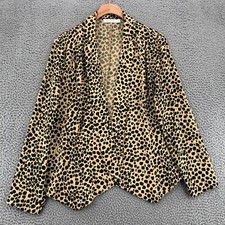 Minkpink Blazer Women Medium Beige Animal Cheetah Print Open Front Office Career