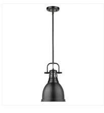Duncan 1-Light Black Pendant and Rod with Matte Black Shade. Read Description