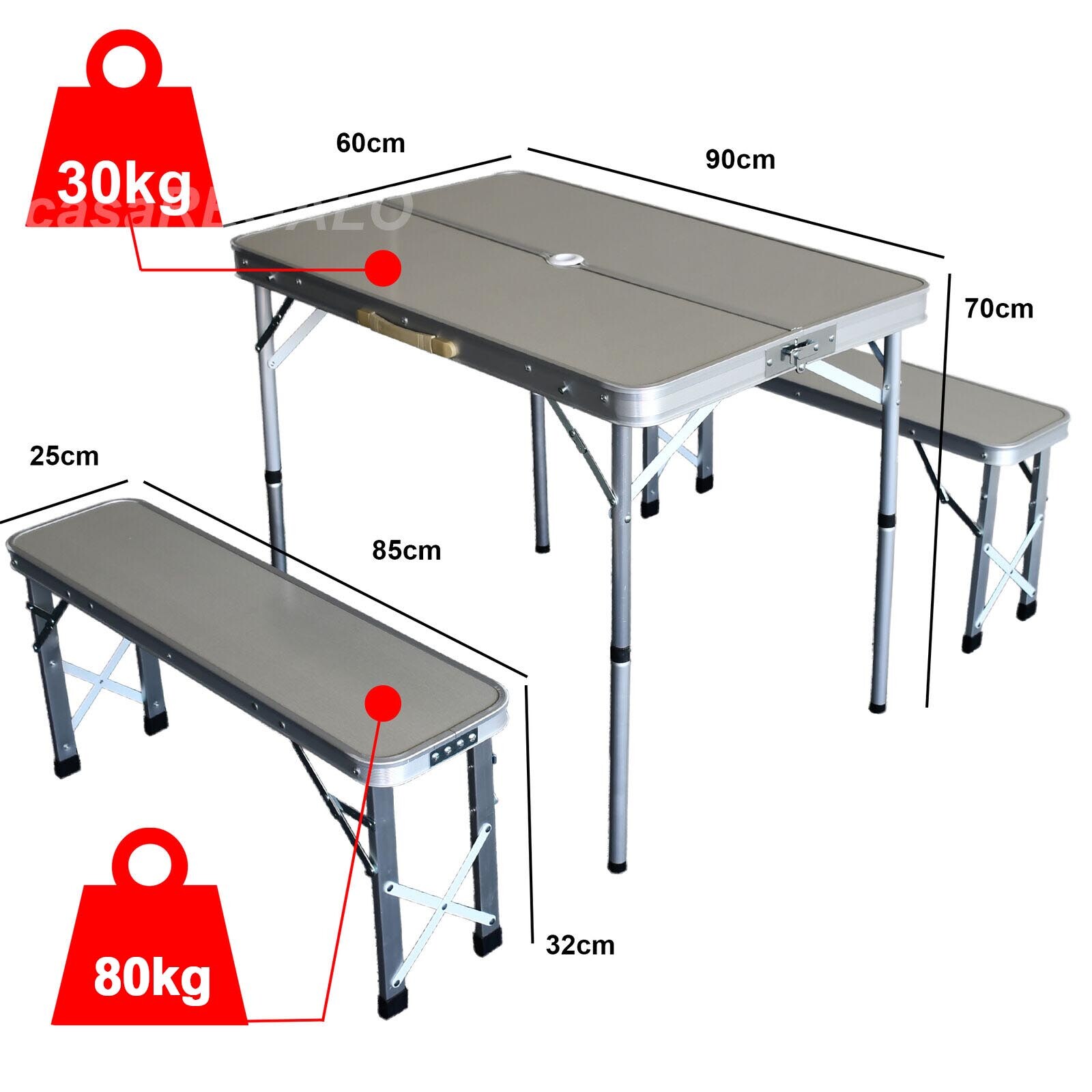 Outdoor ALUMINIUM FOLDING CAMPING TABLE AND CHAIRS PICNIC SET WITH 2