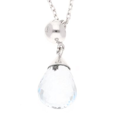 9Carat White Gold Blue Topaz Pendant (8x12mm) w/ 16.75/17.5'' Belcher Chain