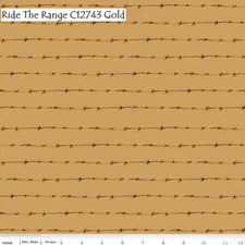 Ride the Range Western Horse cotton Quilt fabric R Blake C12743 Gold Barbed Wire