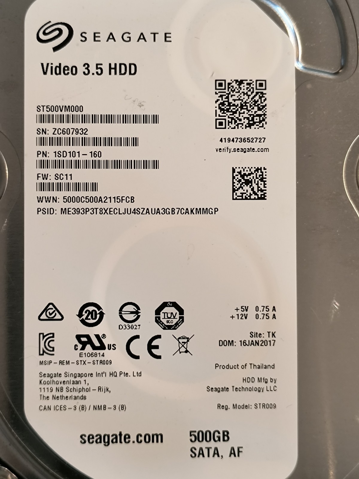 Seagate ST500VM000 3.5 in SATA Hard Drive  - Tested