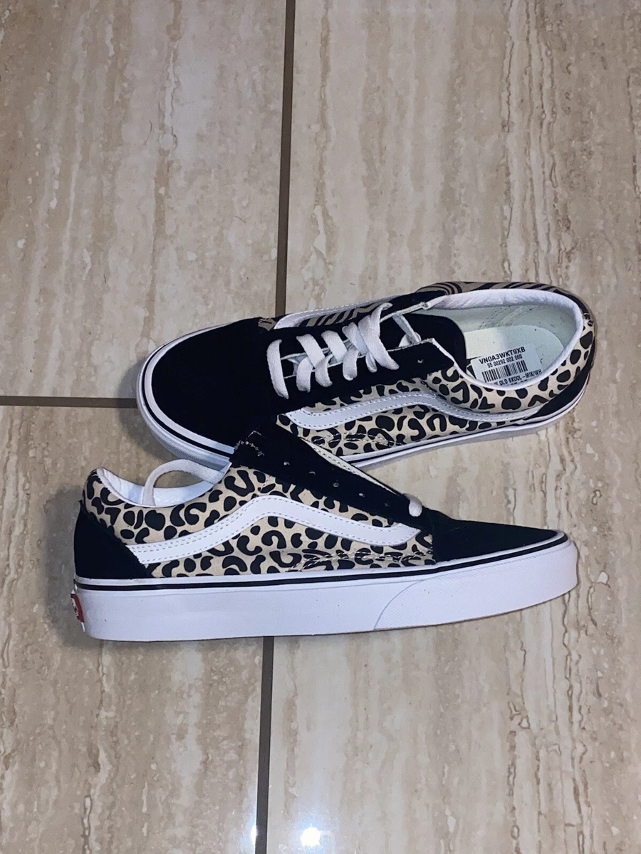 Vans Old Skool Comfy Fit Women s Skate Sneakers Black White Leopard Print W 7.5