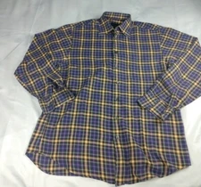SCOTT BARBER Men's Size Med Purple Khaki Plaid Long Sleeve BUTTON DOWN Shirt 