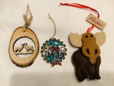 'Moose' Christmas Tree Ornaments 2 are Alaska Vintage  Set of 3