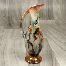 Dryden Ozark Frontier Pottery Bud Vase w/ Handle Glossy Brown/Blue 7.5” MCM