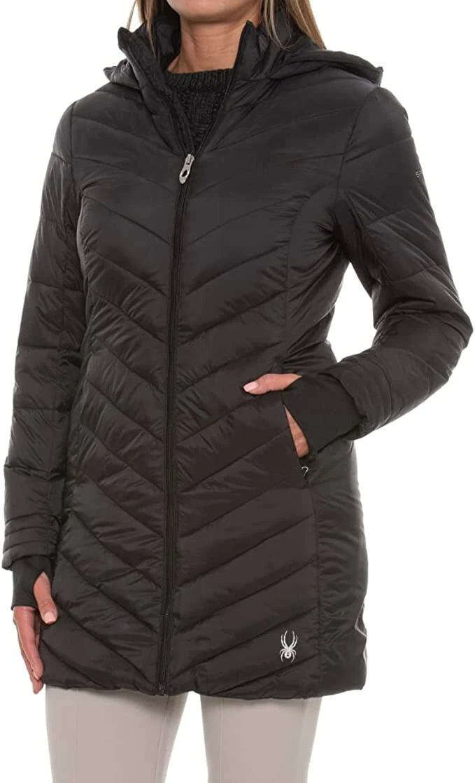 SPYDER Women s L BOUNDLESS LONG Insulated Hooded Jacket Black 229
