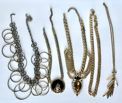 Lot Of 5 Statement Gold Necklaces Gold Toned Chains Untested 1 lb 3.8 Oz 18-29 