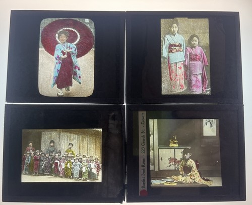 SET BESTEHEND AUS 6: Antike farbige magische Glaslaternendias; Japan & japanische Kinder - Bild 1 von 8