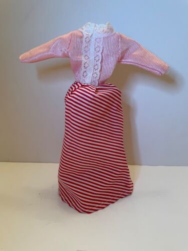 Vintage Fashion Doll Pink Maxi w/ Red White Stripes Hook Loop Closure ~ No Doll - Afbeelding 1 van 9
